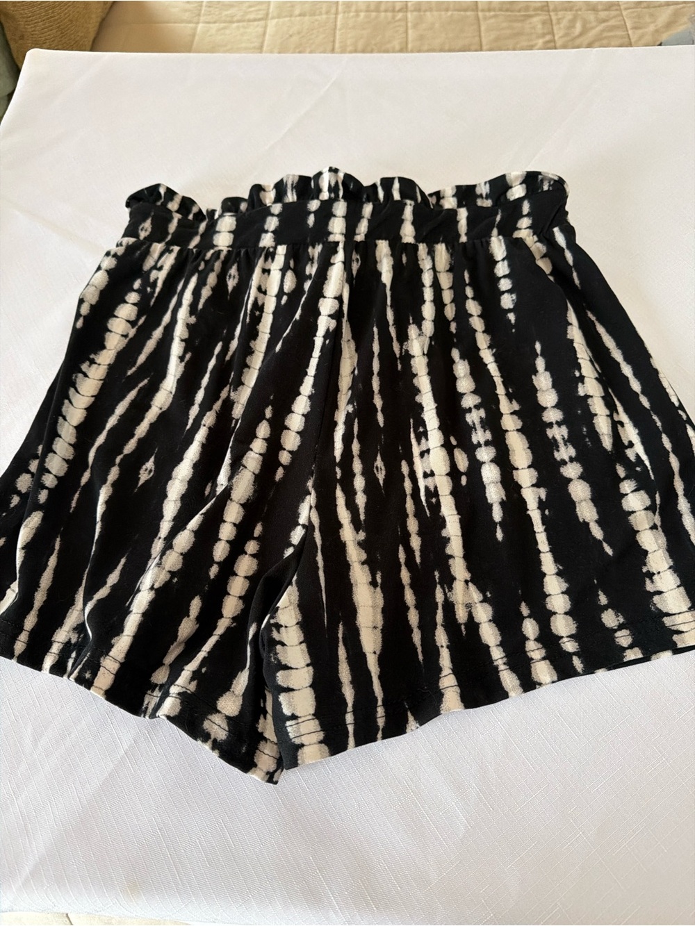 Shoshanna Black & White Tie-Dye Paperbag Waist Shorts